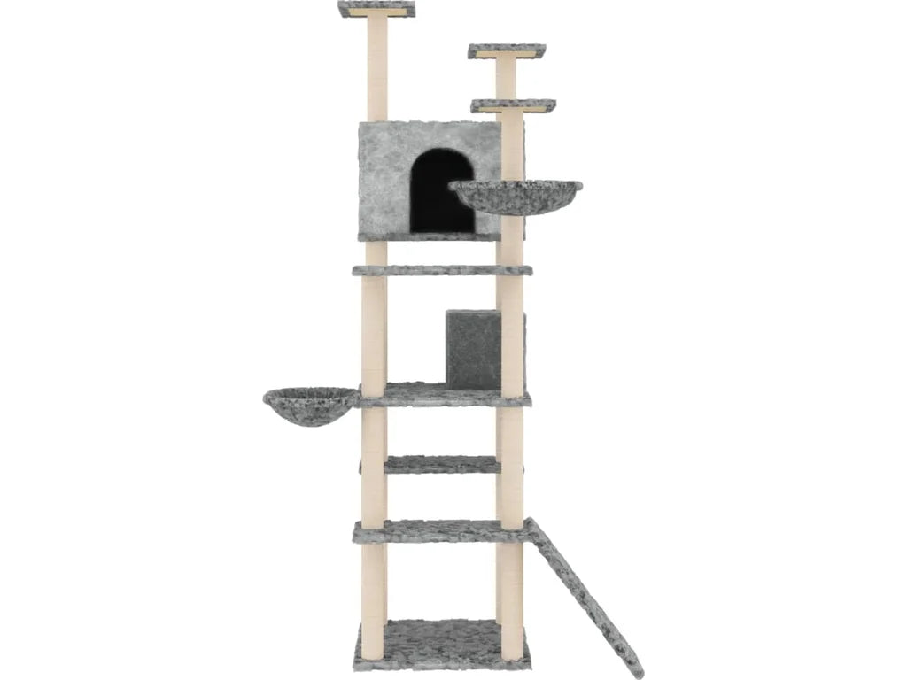 Kočičí škrabadlo s domečky a sisalovými sloupky 191 cm