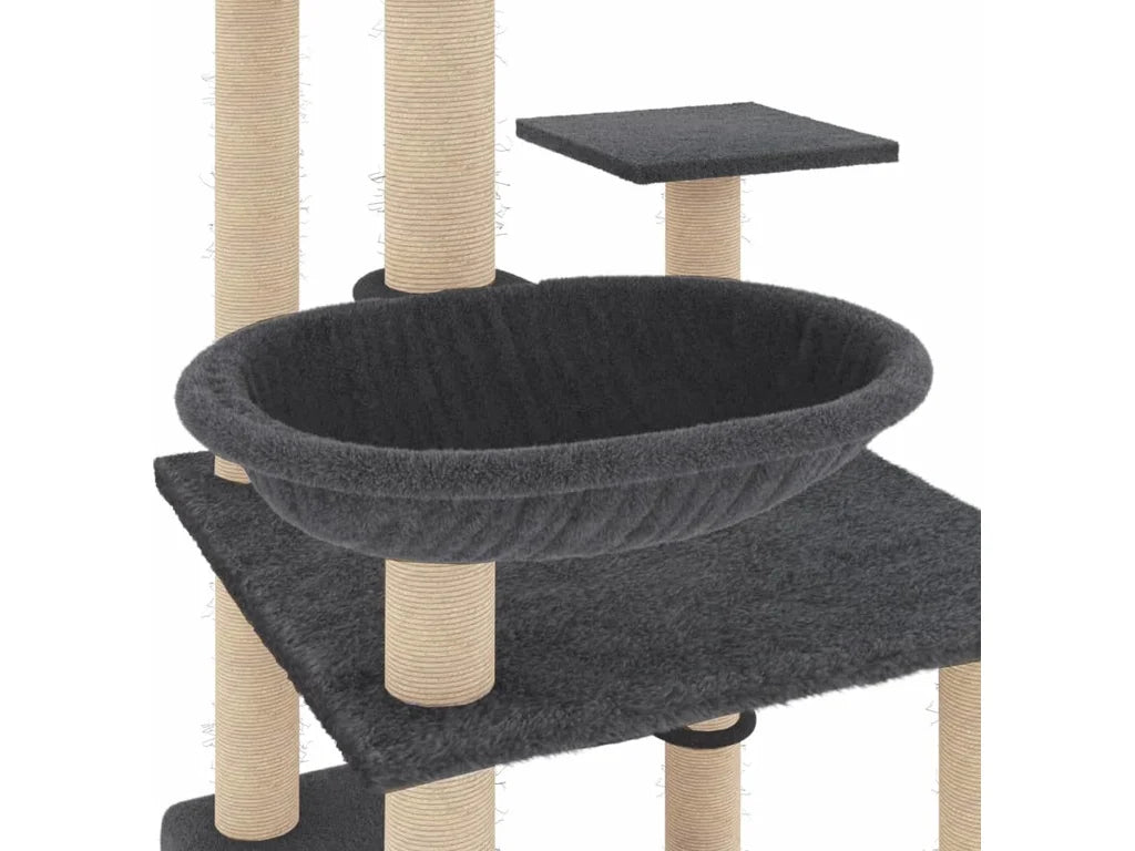 Kočičí škrabadlo s domečkem a sisalovými sloupky 141 cm