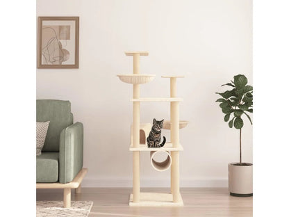Kočičí škrabadlo s domečkem a sisalovými sloupky 141 cm