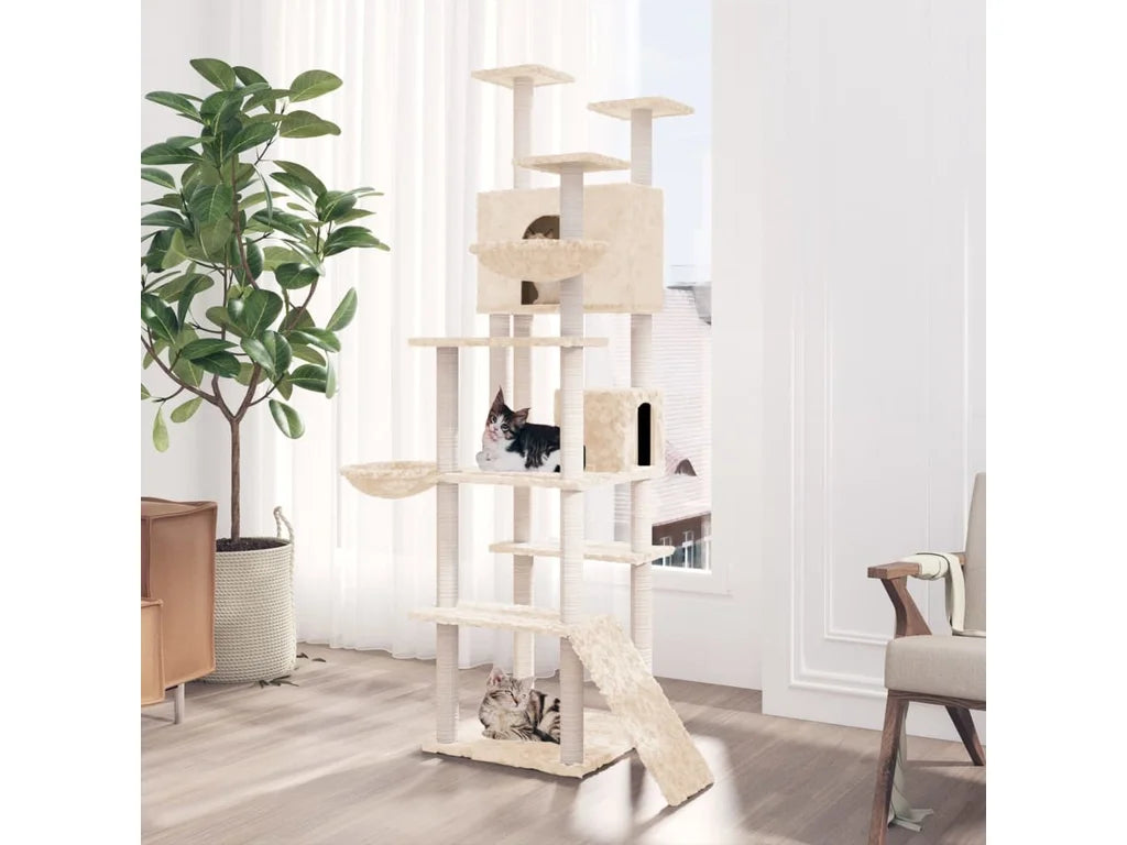 Kočičí škrabadlo s domečky a sisalovými sloupky 191 cm