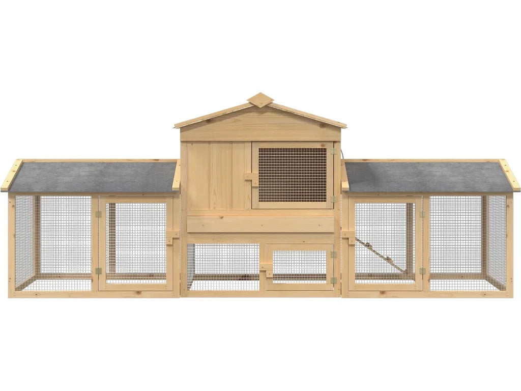 Kuřecí kurník s výběhem pro 3 ks 225 × 60 × 89 cm — masivní borové dřevo