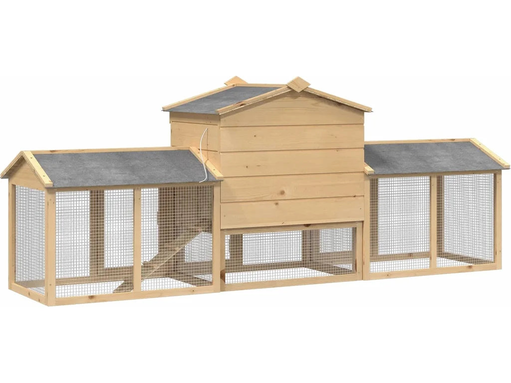 Kuřecí kurník s výběhem pro 3 ks 225 × 60 × 89 cm — masivní borové dřevo