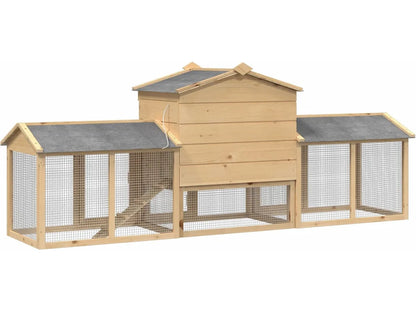Kuřecí kurník s výběhem pro 3 ks 225 × 60 × 89 cm — masivní borové dřevo