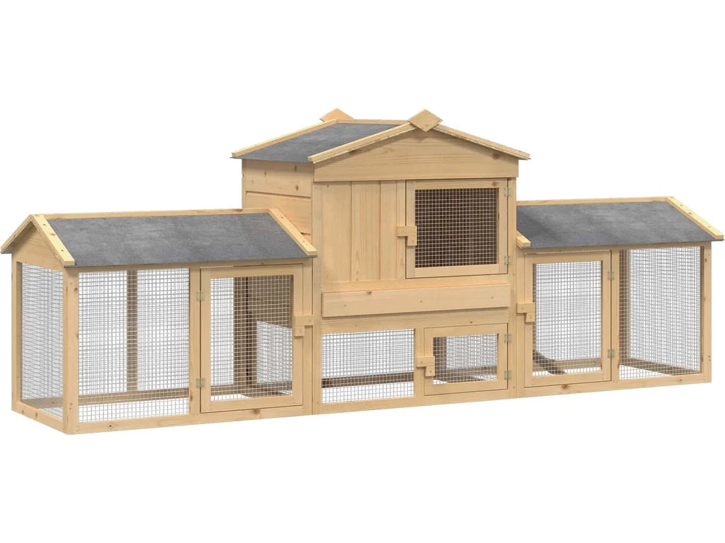 Kuřecí kurník s výběhem pro 3 ks 225 × 60 × 89 cm — masivní borové dřevo